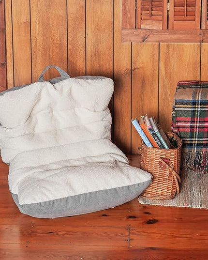 Big Joe Roma Kid's Bean Bag Chair, Oat Sherpa and Graphite, Vegan Suede, 2 feet - LeafyLoom