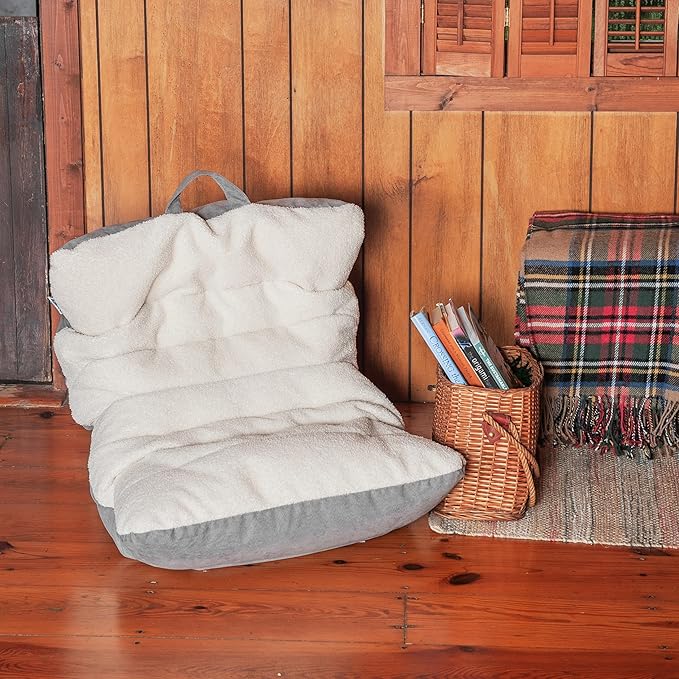 Big Joe Roma Kid's Bean Bag Chair, Oat Sherpa and Graphite, Vegan Suede, 2 feet - LeafyLoom