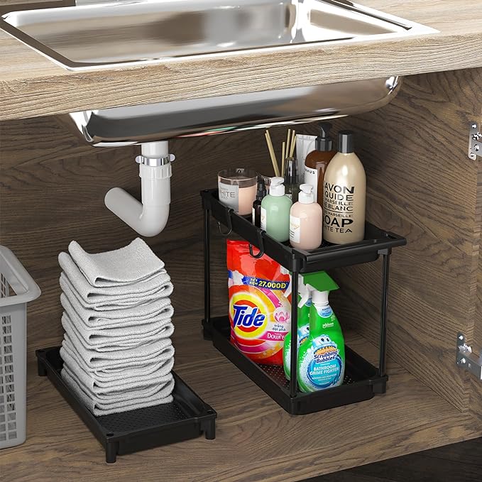 SimpleHouseware Standard 3-Tier Slim Rolling Storage Cart, Black - LeafyLoom