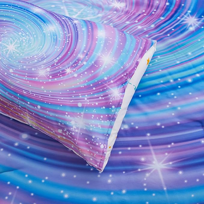 Btargot Super Soft 6 Pieces Gradient Star Ring Comforter Set, Colorful Glitter Rainbow Star Pattern Bedding Set for Boys Girls Teens, Twin Purple - LeafyLoom