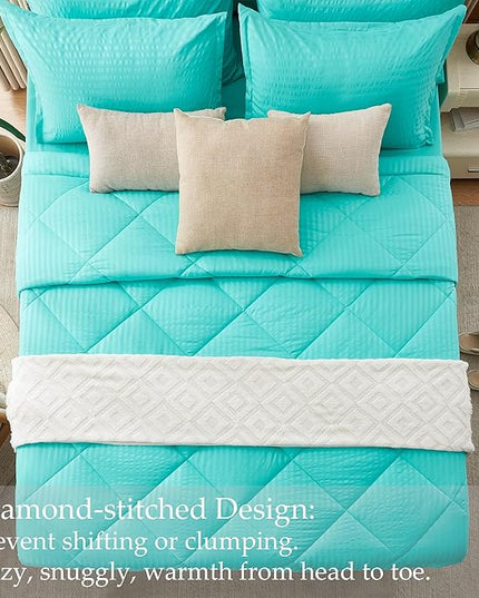 NexHome Turquoise King Bed in a Bag 7-Pieces Comforter Sets with Comforter and Sheets Soft All Season Bedding Sets with Comforter, Pillow Shams, Flat Sheet, Fitted Sheet and Pillowcases - LeafyLoom
