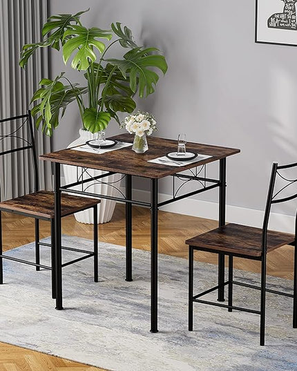 3-Piece Kitchen Dining Room Table Set for Small Spaces，Iron Wood Square Table with 2 Chairs for Kitchen Dining Room Furniture - LeafyLoom