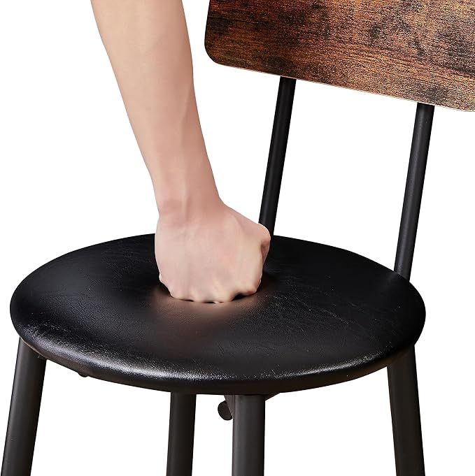 2 PU Soft Seat with Backrest & Footrest, Counter Height Stools for Apartment Dining Room Kitchen or Small Space Easy to Assemble Rustic Brown, 3-Piece Square Bar Table Set - LeafyLoom