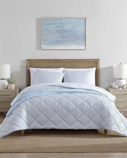 Nautica - Twin Comforter Set, Luxuriously Soft Seersucker Textured Bedding with Matching Sham, Wrinkle-Free Striped Home Decor, Dorm Room Essentials (Windsor Blue, Twin) - LeafyLoom