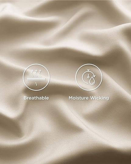 Bedsure King Size Sheet Set, Cooling Sheets King, Rayon Derived from Bamboo, Deep Pocket Up to 16", Breathable & Soft Bed Sheets, Hotel Luxury Silky Bedding Sheets & Pillowcases, Beige - LeafyLoom
