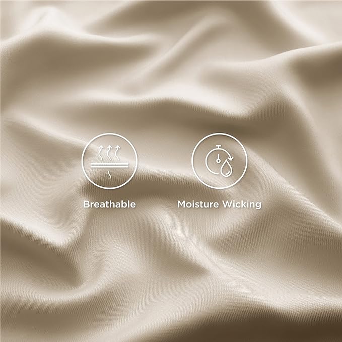 Bedsure King Size Sheet Set, Cooling Sheets King, Rayon Derived from Bamboo, Deep Pocket Up to 16", Breathable & Soft Bed Sheets, Hotel Luxury Silky Bedding Sheets & Pillowcases, Beige - LeafyLoom