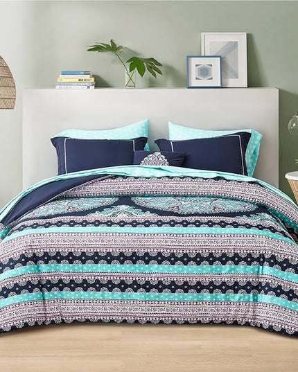 Degrees of Comfort Blue Twin XL Complete Comforter Sets, Boho Mandala Bed in A Bag,Microfiber Bedding Set with Side Pockets, Matching Decorative Pillow, 6 Piece Navy - LeafyLoom