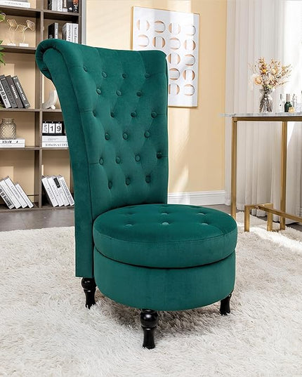 Royal High-Back Velvet Accent Chair for Vanity with Storage and Luxurious Upholstery, Retro Design and Versatile Usage for Living Room, Bedroom, Lounge and Office, Green - LeafyLoom