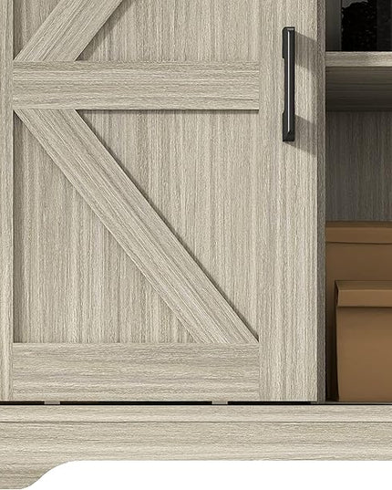 Panana Sliding Barn Door Buffet Sideboard Storage Cabinet Coffee Bar Kitchen Farmhouse Style (Oak) - LeafyLoom