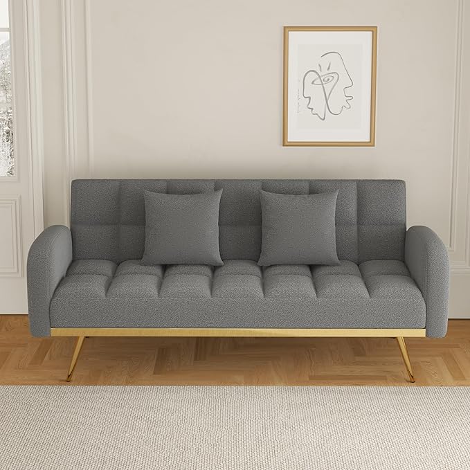 NicBex Sectional Couch Sofa with 2 Throw Pillows Sofa Bed Cloud Couch for Living Room Furniture Sets with Removable Comfortable Armrest, Modular Sofa for Living Room, Bedroom, Apartment,69" L, Gray - LeafyLoom