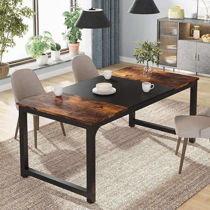 Tribesigns Modern Computer Desk, 63 x 31.5 inch Large Office Desk Computer Table Study Writing Desk Workstation for Home Office, Vintage Black Metal Frame - LeafyLoom
