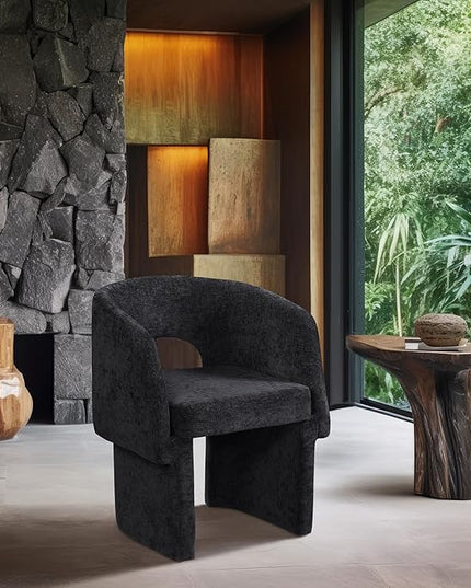 Meridian Furniture Emmet Collection Modern | Contemporary Dining Accent Chair with Rich Fabric, Steel Inner Frame, 26" W x 23.5" D x 30" H, Black - LeafyLoom