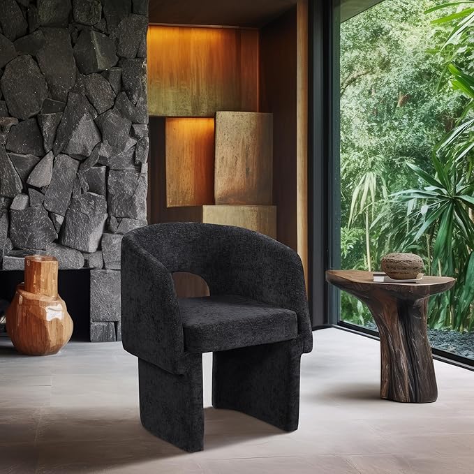 Meridian Furniture Emmet Collection Modern | Contemporary Dining Accent Chair with Rich Fabric, Steel Inner Frame, 26" W x 23.5" D x 30" H, Black - LeafyLoom