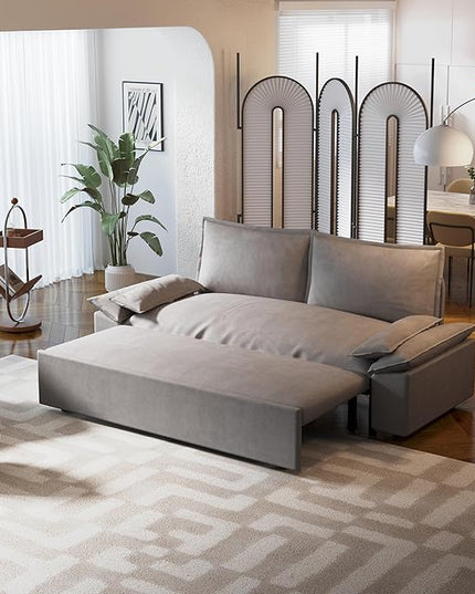 3 in 1 Oversized Love Seat Sofá Convertible Queen Size Sofabed with 2 Lumbar Pillows, Loveseat Sofa W/Pull Out Sleeper Couch Bed for Home,Office,Apartment,RV Living Room, 70.1", Grey - LeafyLoom
