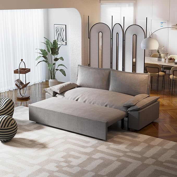 3 in 1 Oversized Love Seat Sofá Convertible Queen Size Sofabed with 2 Lumbar Pillows, Loveseat Sofa W/Pull Out Sleeper Couch Bed for Home,Office,Apartment,RV Living Room, 70.1", Grey - LeafyLoom