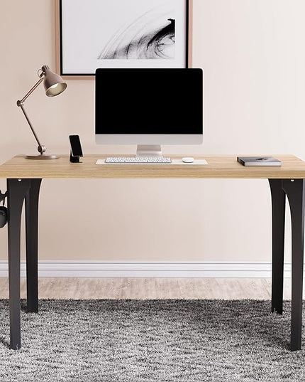 Home Office Computer Desk 35.4 inch gaming Desk, Modern and Minimalist home office desk, Home Office Desks, Study Desk, Craft table Black Metal Designed Frame, Natural Board Color. - LeafyLoom