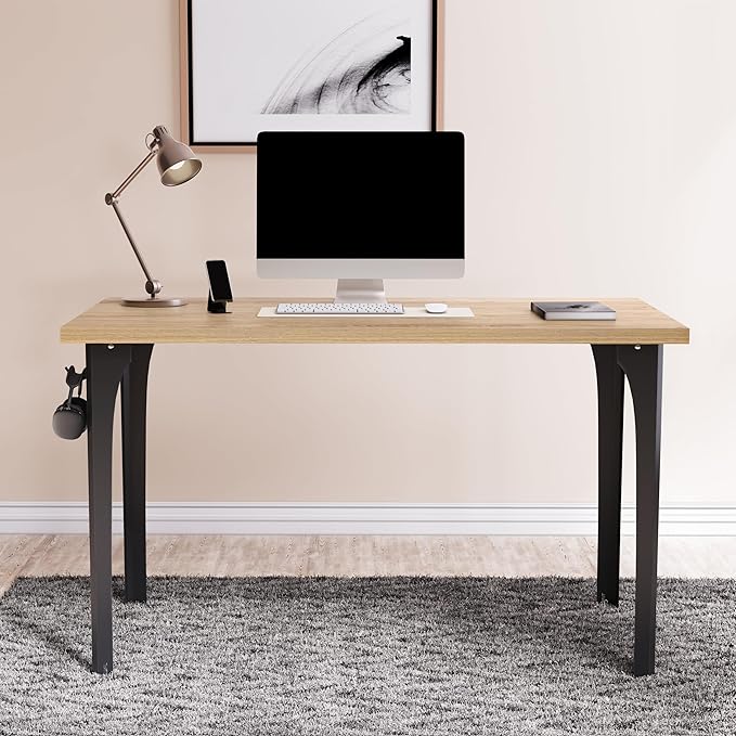 Home Office Computer Desk 35.4 inch gaming Desk, Modern and Minimalist home office desk, Home Office Desks, Study Desk, Craft table Black Metal Designed Frame, Natural Board Color. - LeafyLoom