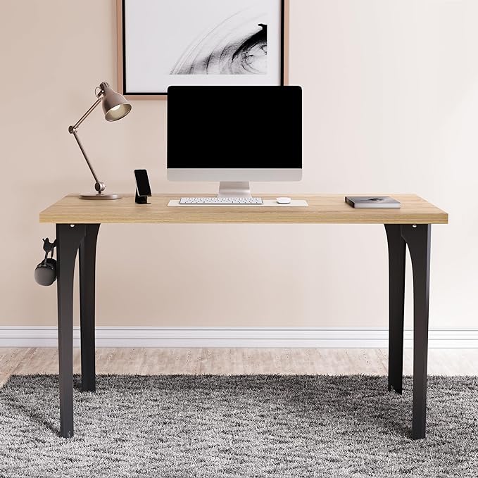 Home Office Computer Desk 47.2x23.6 inch gaming Desk, Modern and Minimalist home office desk, Home Office Desks, Study Desk, Craft table Black Metal Designed Frame, Natural Board color. - LeafyLoom