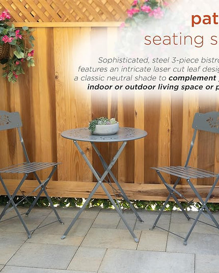 Alpine Corporation Folding Table and Chairs Patio Seating, Gray - LeafyLoom