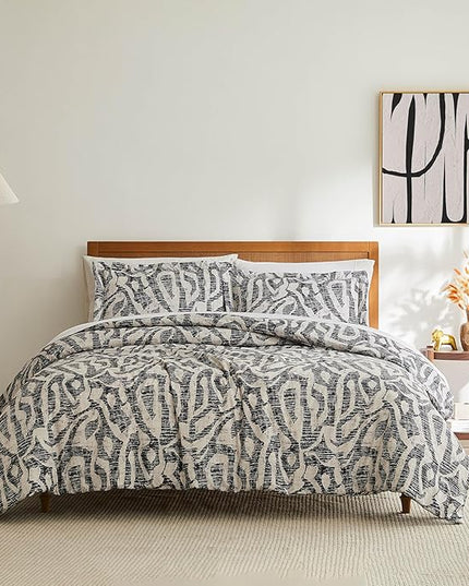 Southshore Fine Living, Inc. Full/Queen Comforter Bedding Set, Down Alternative Floral Comforter with Matching Shams, Modern abstract print Microfiber Comforter, Fits Queen & Full Beds, Slate khari - LeafyLoom