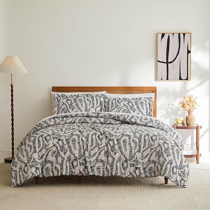 Southshore Fine Living, Inc. Full/Queen Comforter Bedding Set, Down Alternative Floral Comforter with Matching Shams, Modern abstract print Microfiber Comforter, Fits Queen & Full Beds, Slate khari - LeafyLoom