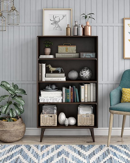 Novogratz Brittany 4 Shelf Bookcase, Walnut - LeafyLoom