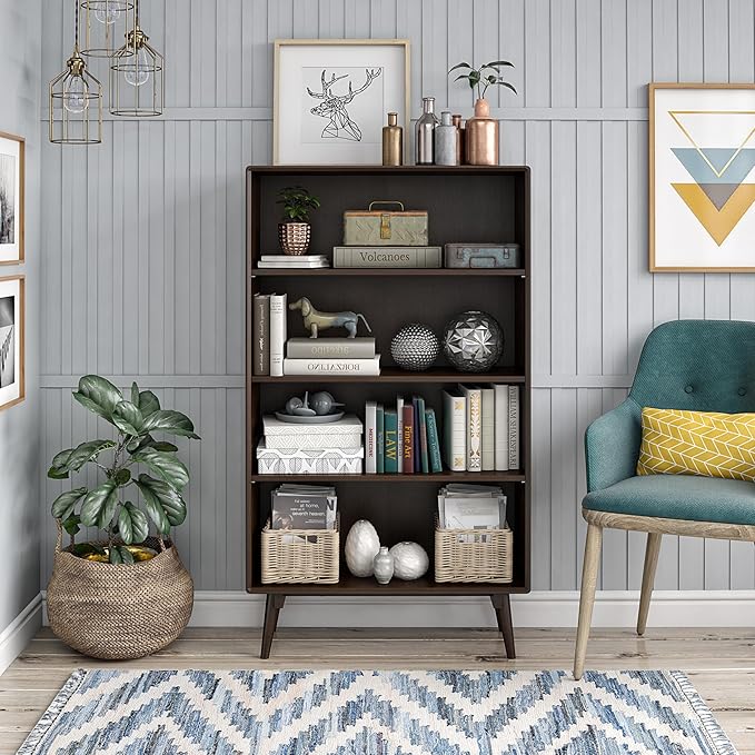 Novogratz Brittany 4 Shelf Bookcase, Walnut - LeafyLoom
