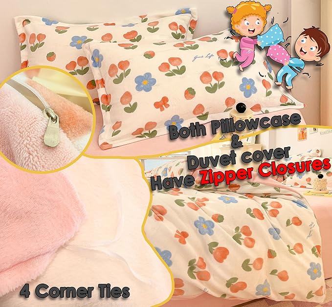 MorroMorn Twin Bedding Sets, Pink Tulips Floral Duvet Cover Set, Plush Fluffy Comforter Covers Lightweight Blanket Ultra Soft Cute for Girls Kids Toddler Teen Preppy Twin/Twin XL Size - LeafyLoom