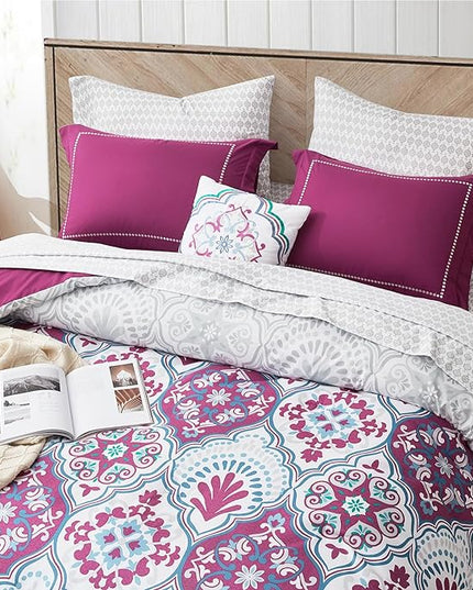 Degrees of Comfort Twin Complete Comforter Sets, Lattice Boho Bed in A Bag,Microfiber Bedding Set with Side Pockets, Matching Decorative Pillow, 6 Piece Purple - LeafyLoom
