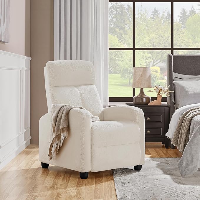 Yaheetech Fabric Recliner Chair Single Sofa Home Theater Seatting Adjustable Modern Single Reclining Chair for Living Room Bedroom Home Theater Ivory - LeafyLoom