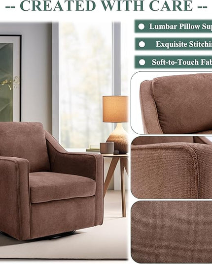 COLAMY 360° Swivel Accent Chair Set of 2, Upholstered Fabric Leisure Armchair with Lumbar Pillow for Living Room Bedroom Home Office, Brown - LeafyLoom