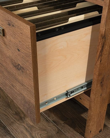 Sauder Trestle Lateral File, L: 32.28" x W: 24.49" x H: 29.41", Vintage Oak Finish - LeafyLoom