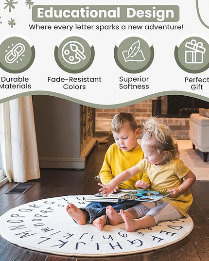 Alphabet Classroom Rug for Kids - 40 Inch Kids Rugs for Bedroom - Nursery Rug for Kids Room Decor - Kids Playroom Rug for Baby Learning - ABC Rugs for Kids Playroom - Kids Area Rugs for Bedroom - LeafyLoom