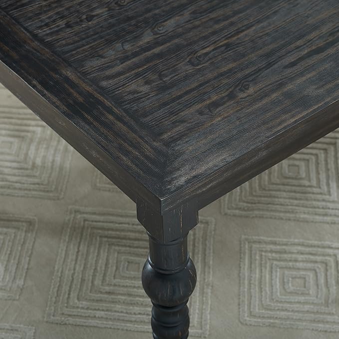 Roundhill Furniture Leviton Urban Style Dark Washed Wood Dining Set: Table, 4 Chairs and Bench, Blue - LeafyLoom
