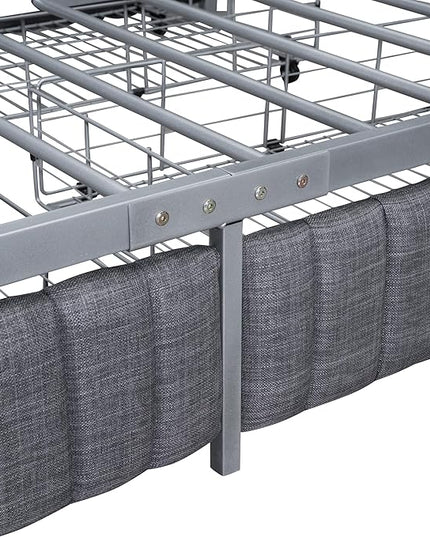 RITSU Full Size Upholstered Platform Bed with 4 Drawers, Metal Frame Tufting Linen Fabric Backrest, Large Storage Space for Bedroom, Apartment, No Need for Box Springs, Gray - LeafyLoom