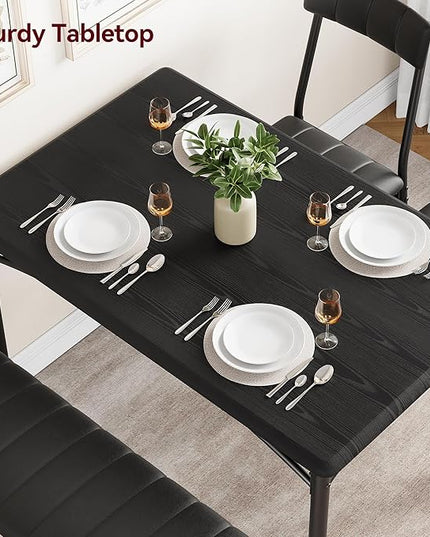 GAOMON Dining Table Set for 4, Kitchen Table with Upholstered Chairs and Bench, 4-Person Dining Room Table Set, Rectangular Kitchen Table Set for Small Space, Apartment, Home, Studio, Rustic Black - LeafyLoom