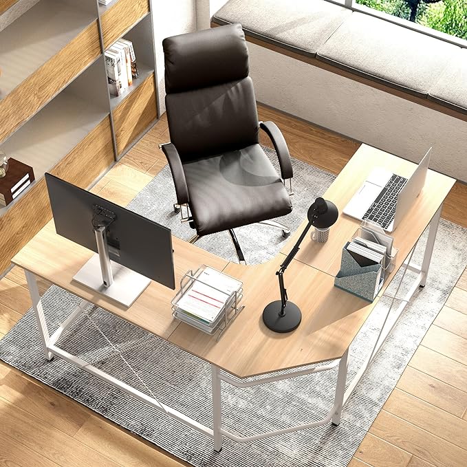 soges L Shaped Desk, 59inch L Desk Computer Corner Desk, Gaming Desk, Home Office Writing Desk, Space-Saving Workstation Desk, Maple - LeafyLoom