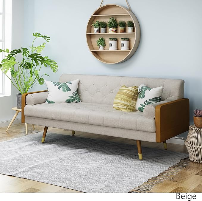 Christopher Knight Home Aidan Mid Century Modern Tufted Fabric Sofa, Beige - LeafyLoom
