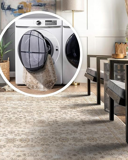 nuLOOM Deadra Medallion 2x6 Machine Washable Runner Rug for Living Room Bedroom Dining Room Entryway Hallway Kitchen, Beige/Ivory - LeafyLoom