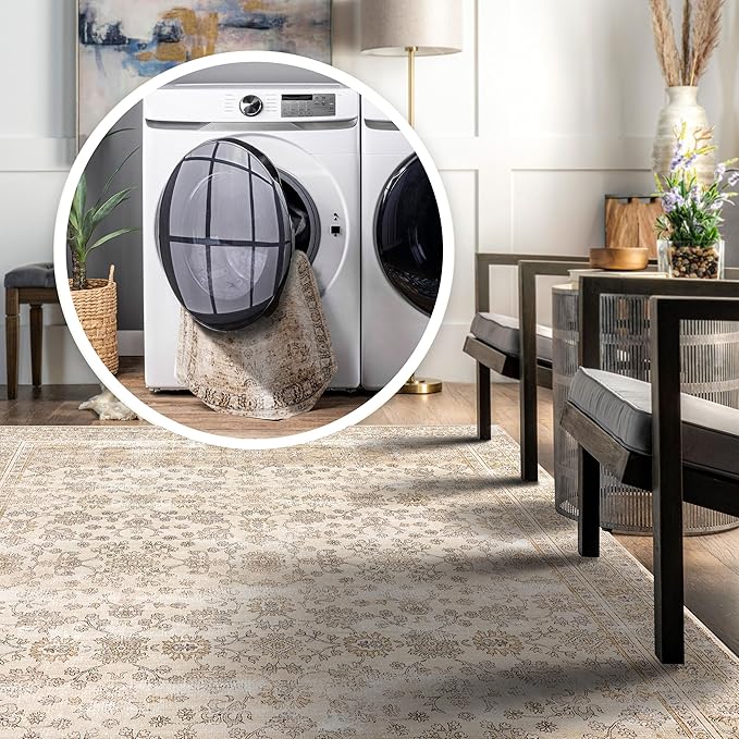 nuLOOM Deadra Medallion 2x6 Machine Washable Runner Rug for Living Room Bedroom Dining Room Entryway Hallway Kitchen, Beige/Ivory - LeafyLoom