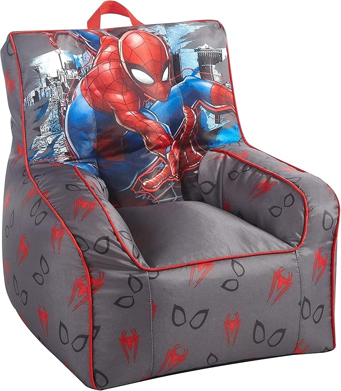 Idea Nuova Marvel Spiderman Toddler Nylon Bean Bag Chair with Piping & Top Carry Handle, Large - LeafyLoom