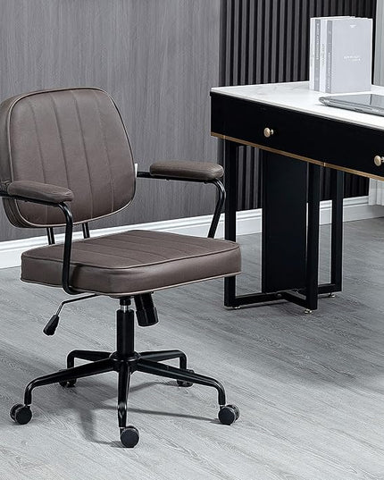Vinsetto Home Office Chair, Microfiber Computer Desk Chair with Swivel Wheels, Adjustable Height, and Tilt Function, Light Brown - LeafyLoom