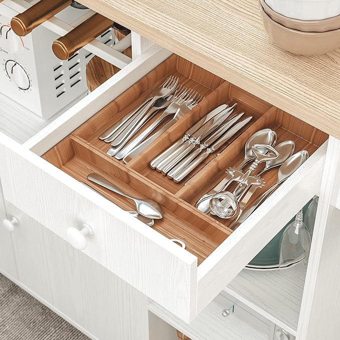 IRONCK Rolling Kitchen Island Cart with Drop-Leaf and Wine Rack, Microwave Rack Serving Cart on Wheels with Drawer & Shelves & Spice Rack & Cup Hanging, White - LeafyLoom
