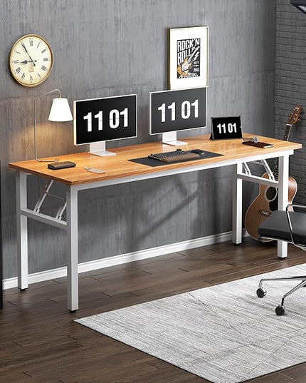 Need Computer Desk Office Desk 62 inches Folding Table with BIFMA Certification Conference Table Workstation,Teak White - LeafyLoom