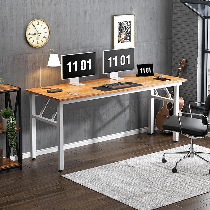 Need Computer Desk Office Desk 62 inches Folding Table with BIFMA Certification Conference Table Workstation,Teak White - LeafyLoom