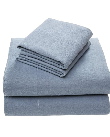 Comfort Spaces Cotton Flannel Breathable Warm Deep Pocket Sheets With Pillow Case Bedding, Twin, Solid Blue, 3 Piece - LeafyLoom