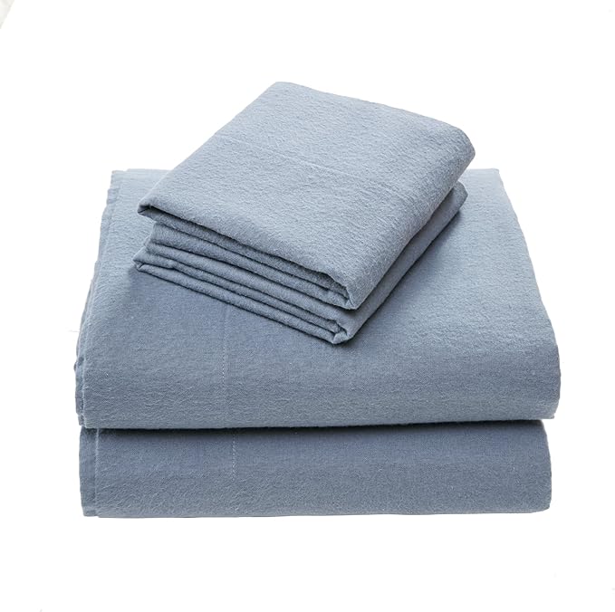 Comfort Spaces Cotton Flannel Breathable Warm Deep Pocket Sheets With Pillow Case Bedding, Twin, Solid Blue, 3 Piece - LeafyLoom