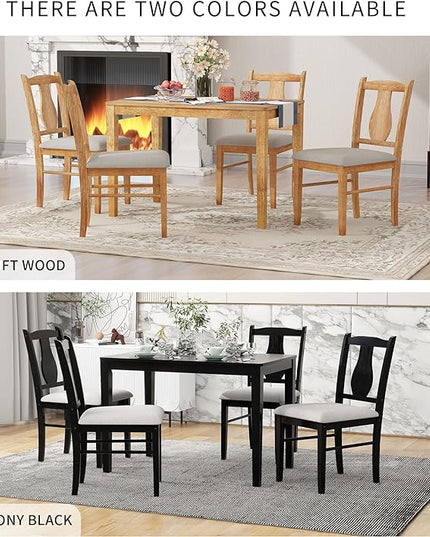 Minimalist Style, Wooden Rectangular 4 Upholstered Chairs and 1, Easy to Assembly, Room, Kitchen, Natural Wood, 5 Piece Dining Table Set - LeafyLoom