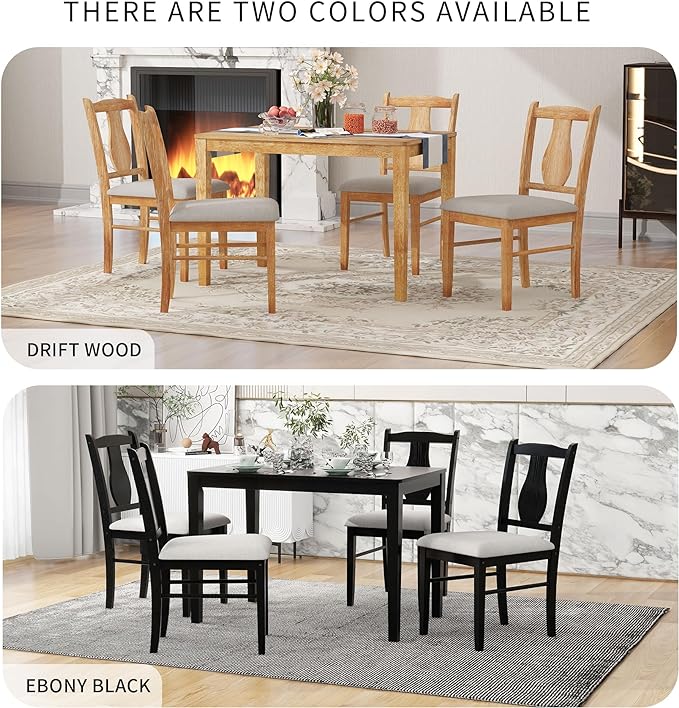 Minimalist Style, Wooden Rectangular 4 Upholstered Chairs and 1, Easy to Assembly, Room, Kitchen, Natural Wood, 5 Piece Dining Table Set - LeafyLoom