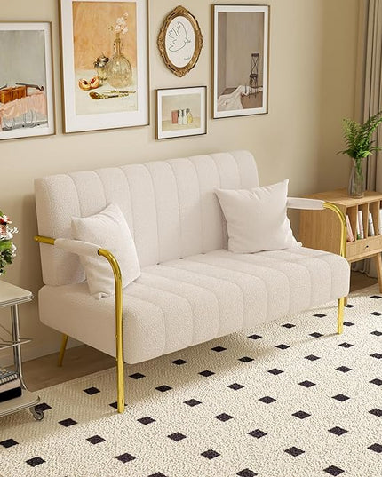 NicBex Sectional Couch Sofa with 2 Pillows Modern Cloud Couch for Living Room Furniture Sets with Metal Legs and Sponge Filled, Modular Sofa for Living Room, Bedroom, Apartment, 58.66" L, White - LeafyLoom